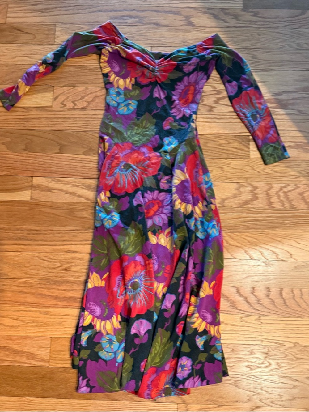 Betsey Johnson Punk Off-Shoulder Long Sleeve Floral Midi Dress in Multicolor